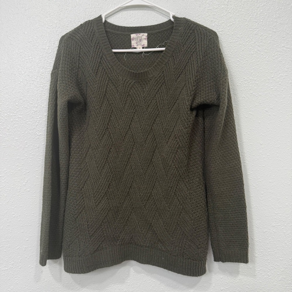 Hippie‎ Rose Womens Olive Green Textured Knit Scoop Neck Sweater Size Medium